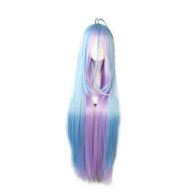 Unique Bargains Women's Wigs 41" Blue Pink with Wig Cap