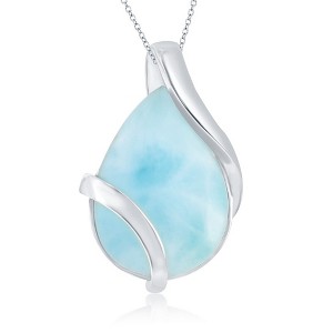 Caribbean Treasures Sterling Silver Large Pear-Shaped Larimar 18" Pendant Necklace - Blue - 1 of 3
