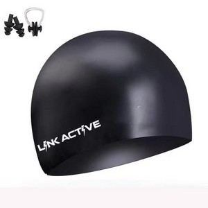 Link Active Adult Silicone Swim Cap Durable Comfortable BONUS EAR & NOSE PLUGS INCLUDED!!! - 1 of 4