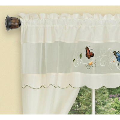 Embroidered Butterflies and Sunflowers Sheer Kitchen Curtain Set
