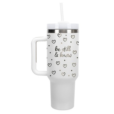 Elanze Designs Be Still & Know Hearts Polka Dots 40 oz. Stainless Steel, Large Water Bottle Coffee Mug, Spill & Leak Resistant, Thermal Travel Tumbler