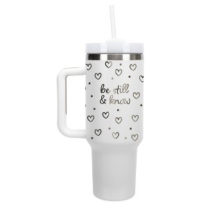 Elanze Designs Be Still & Know Hearts Polka Dots 40 oz. Stainless Steel, Large Water Bottle Coffee Mug, Spill & Leak Resistant, Thermal Travel Tumbler - 1 of 1