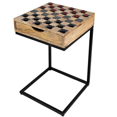 Plow & Hearth - Checkerboard Pull-Up Side Table with Game Pieces