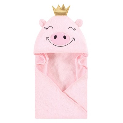 Hudson Baby Infant Girl Cotton Animal Face Hooded Towel, Pig, One Size