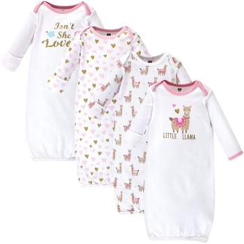 Hudson Baby Infant Girl Cotton Long-Sleeve Gowns 4pk, Little Llama, 0-6 Months