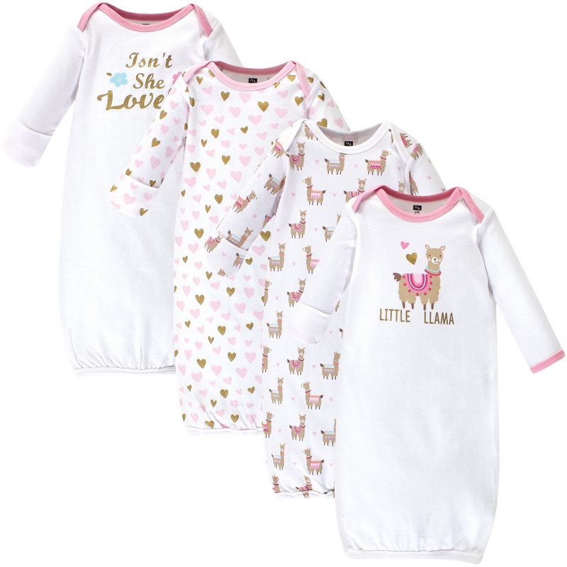 Hudson Baby Infant Girl Cotton Long-Sleeve Gowns 4pk, Little Llama, 0-6 Months, 1 of 7