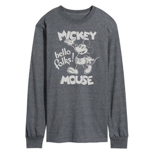 Men's - Disney - Mickey Mouse Hello Folks Long Sleeve Graphic T-Shirt - 1 of 4
