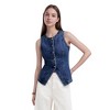 Womens Button Down Denim Vest Tops Crew Neck Sleeveless Fitted Jean Tank Tops Summer Trendy Casual Waistcoat - 3 of 4