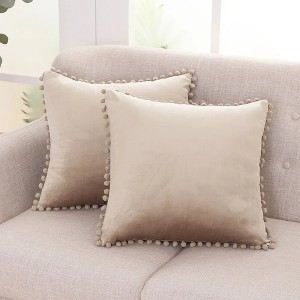 Deconovo Velvet Pom-Pom Throw Pillow Covers 2-Pack, Multiple Sizes - 1 of 4