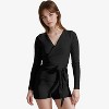 Calypsa Women's Plus Size Avery 2-Piece Long Sleeve Wrap Swim Set With Reversible Top and Tummy Control Shorts - 3 of 3