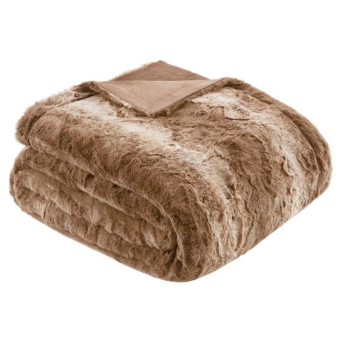 80x96 Marselle Faux Fur Oversized Bed Throw Blanket Tan