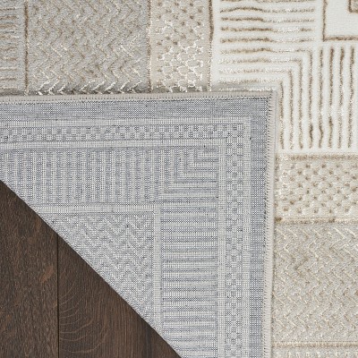 Ivory Geometric 9' x 12' Synthetic Washable Rug
