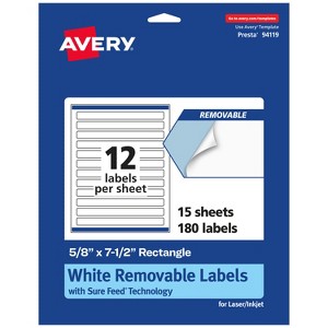 Avery Matte White Removable Rectangle Labels with Sure Feed Technology, Print-to-the-Edge, 5/8" x 7-1/2" - 1 of 4