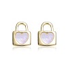 Guili 14K Gold Plated with White Mother Of Pearl Heart-Shaped Lock Earrings For Kids - 2 of 2