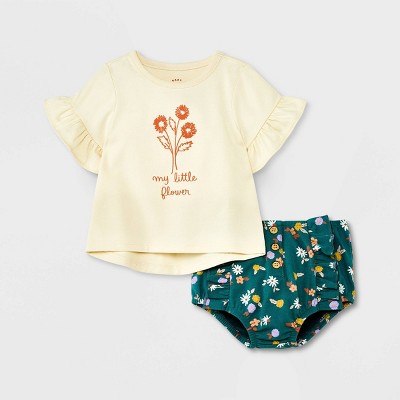 Image of Baby Girls' Little Flower Top & Bottom Set - Cat & Jack™ White 6-9M
