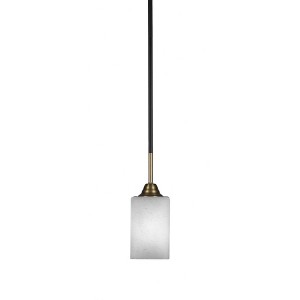 Toltec Lighting Paramount 1 - Light Pendant in  Matte Black/Brass with 4" Square White Muslin Shade - 1 of 1