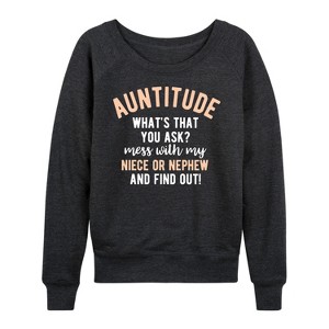 Women's - Instant Message - Auntitude Lightweight French Terry Wide Neck Long Sleeve Graphic Shirt - 1 of 4