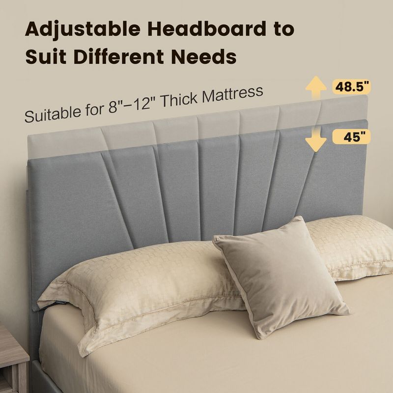Tangkula Full/Queen Upholstered Bed Frame Platform Bed with Drawer & Adjustable Headboard Grey, 5 of 11