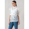 Slickblue White See-Thru Organza Blouse, Mini Button Down Top with Puff Sleeves and Waist Tie Detail, Size S-L - 4 of 4