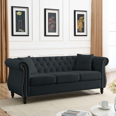 NicBex 59"/80" Chesterfield Velvet Sleeper Sofa, 2/3 Seater Sofa with Rolled Arms and Nailhead,Tufted Couch with Pillows for Living/Bed Room,Office