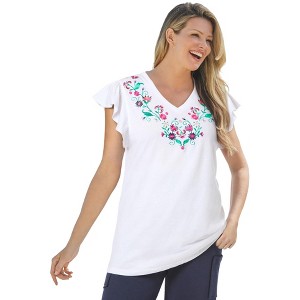 Woman Within Plus Size Embroidered V-Neck Tunic - 1 of 4