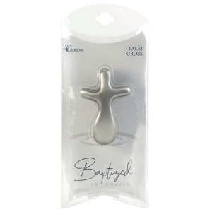 Dicksons Curved Design Baptized Brushed Pewter Tone Finish Silver 2.5 x 1.6 Zinc Alloy Metal Palm Cross - 1 of 2