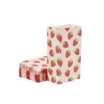 Unique Bargains Paper Gift Bag Pack Strawberry Storage Bag for Party Favor 50 Pcs