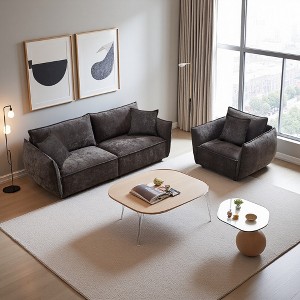 Modern Linen 3+1 Sofa Set with Wood Frame - 1 of 4