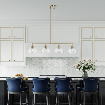 Antique Brass 4-Light Linear Chandelier with Clear Glass Shades