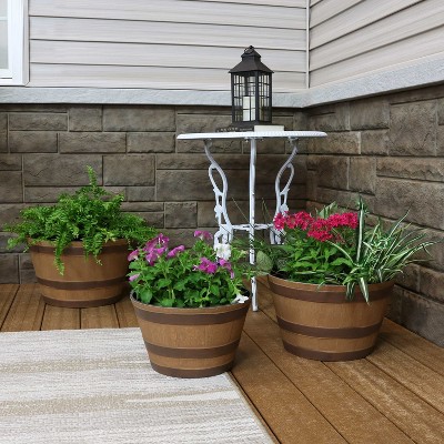 Rustic Cask Brown Resin Planter Set for Outdoor Elegance