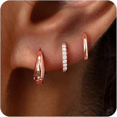 Small Sterling Silver Huggie Hoop Earrings Set for Women, 14K Gold Plated Hoops Stacks for Multiple Piercings