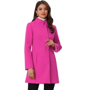 INSPIRE CHIC Women's Winter Stand Collar Single Breasted Mid-thigh Long Overcoat - 1 of 4