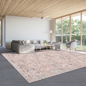 Machine Washable Vintage Floral Distressed Rug 8x10 Stain Resistant Indoor Carpet With Non-Slip Backing Low Pile Floor Cover For Bedroom Playroom - 1 of 4