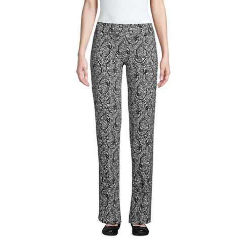 Lands' End Women's Petite Starfish Mid Rise Straight Leg Elastic Waist Pull  On Pants - Large - Black/Ivory Paisley Floral