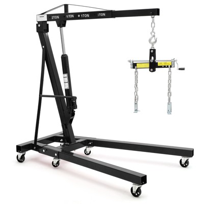 2-Ton Folding Engine Hoist 4400 Lb Capacity Hydraulic Shop Crane W/ Telescoping Boom 6 Wheels for Automotive Repair