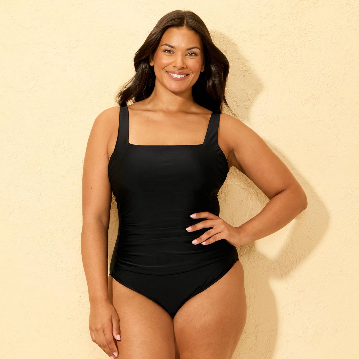 Women's Shirred Tummy Control Square Neck Full Coverage One Piece Swimsuit - Shade & Shore™