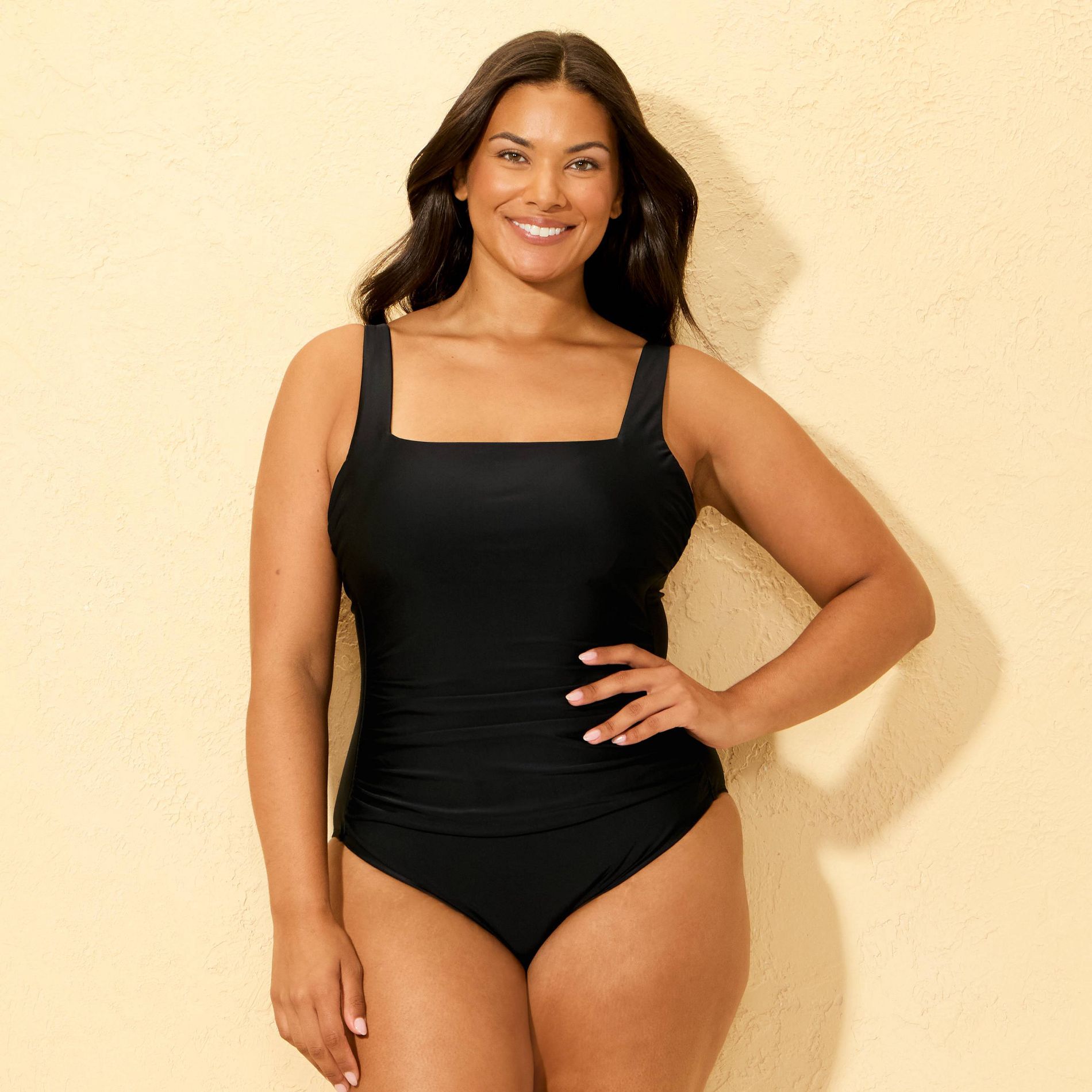 Women's Shirred Tummy Control Square Neck Full Coverage One Piece Swimsuit - Shade & Shore™