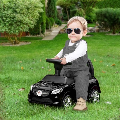 Black Toddler Ride-On Push Car with Horn and Storage