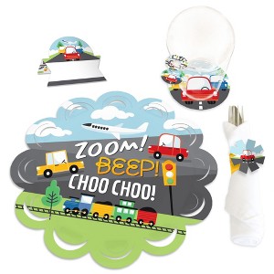 Big Dot of Happiness Cars, Trains, and Airplanes Transportation Birthday Party Paper Charger and Table Decorations Chargerific Kit Place Setting for 8 - 1 of 4