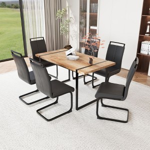 NicBex Dining Room Table Set for 6 Morden Dining Table Set with Walnut MDF Tabletop, Metal Legs and 6 PU Chairs for Home Office - 1 of 4