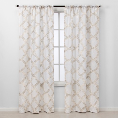 2pc 84 X40 Geometric Light Filtering Window Curtain Panels White