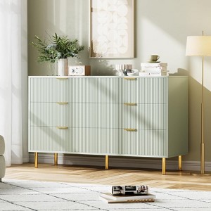 6 Drawer Dresser for Bedroom, Modern Wood Storage Dresser Organizer with Gold Metal Handles & Anti-Tipping Device for Hallway, Entryway - 1 of 4