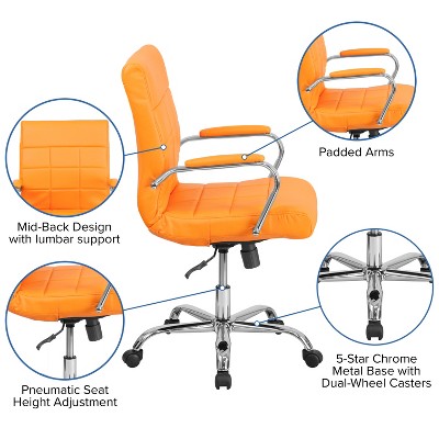 Vivian Mid-Back Orange Vinyl Executive Swivel Chair with Chrome Base