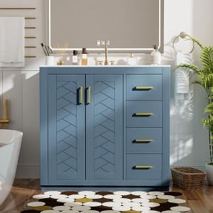 NicBex 36" Bathroom Vanity Cabinet with Ceramic Sink Combo,Chic&Stylish Bathroom Cabinet with Large Storage,Freestanding Vanity Combo Set - 1 of 4