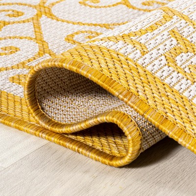 Boho-Chic Spanish Filigree Cream/Yellow 2' x 8' Indoor/Outdoor Runner Rug