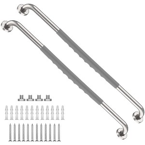 MUNZONG 32in Chrome Shower Grab Bar w/ Gray Anti-Slip Rubber Grip 2-Pack - 1 of 3