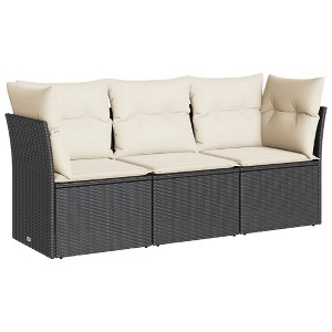vidaXL 3 Piece Patio Sofa Set with Cushions - Black and Cream Without Table - 1 of 4