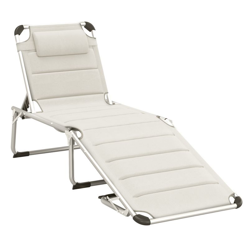 Outsunny Padded Patio Sun Lounge Chair, Foldable Reclining Chaise Lounge with 5 Position Adjustable Backrest & Comfortable Pillow for Outdoor Garden Porch, 4 of 9