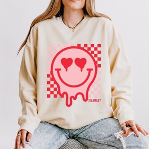 Simply Sage Market S.W.Smiley Valentine Smiley Checkered Lightweight Garment Dyed Sweatshirt - 1 of 4