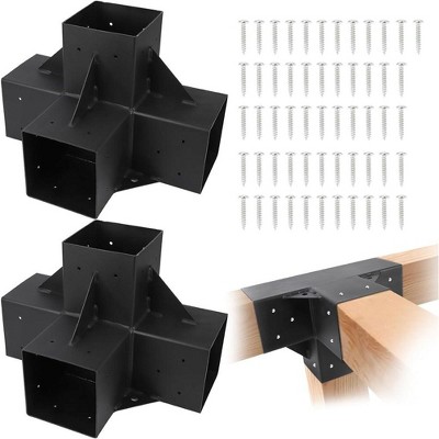 6"x6" Pergola Kit, 2-Piece 4-Way Heavy-Duty Corner Brackets, Quick Assembly Timber Beams for Gazebos, Patio Arbors, and Outdoor Structures